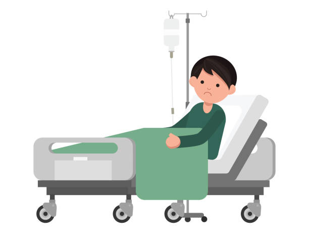 ilustrações de stock, clip art, desenhos animados e ícones de man patient resting in hospital bed. - infuse