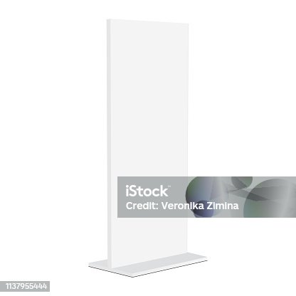 istock Advertising stand banner mockup isolated on white background - half side view 1137955444