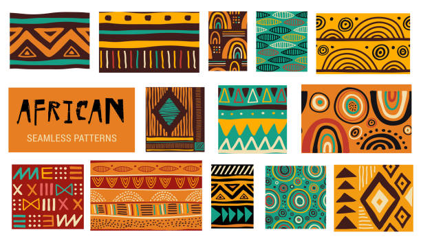 stockillustraties, clipart, cartoons en iconen met naadloze afrikaanse moderne kunst patronen. vector collectie - cultuur