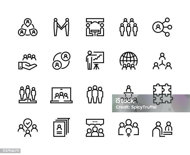 1902m30i020n023sc12560505805 Team Work Line Icons Business Person Group Work Human Support Teamwork Leadership Working Together Vector Employee Set Stock Illustration - Download Image Now