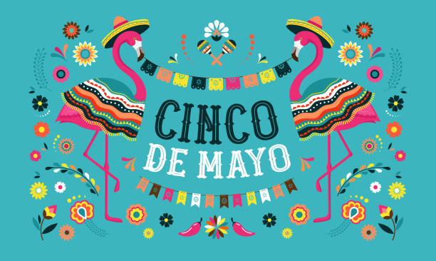 ilustrações de stock, clip art, desenhos animados e ícones de cinco de mayo, mexican fiesta banner and poster design with flamingo, flowers, decorations - carnival spirit