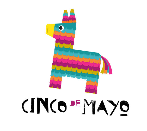 ilustrações de stock, clip art, desenhos animados e ícones de mexican fiesta banner and poster design with donkey pinata, flowers, decorations - carnival spirit