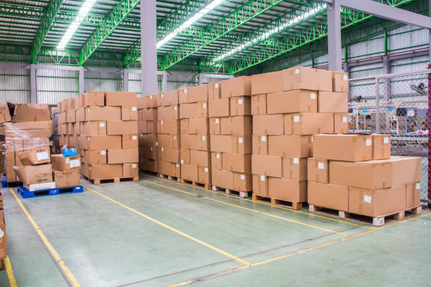 istock The Yellow Line breaks of empty space for keep material boxes or product boxes in warehouse area. 1137960504