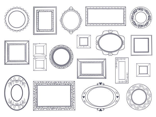 Doodle frames. Square hand draw borders, pencil circle line, round curved frames, kids pen drawings. Vector underline doodle Doodle frames. Square hand draw borders, pencil circle line, round curved frames, kids pen drawings. Vector underline doodle set scalloped illustration technique stock illustrations
