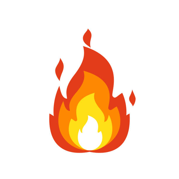 炎のアイコン。孤立した焚き火の看板、白、火の絵文字とロゴのイラストに孤立した顔文字の炎のシンボル - 炎 イラスト点のイラスト素材／クリップアート素材／マンガ素材／アイコン素材