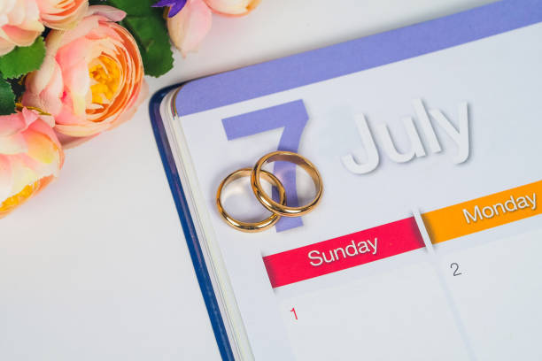 istock Gold Wedding ring on calendar planning or office tool. 1137963414