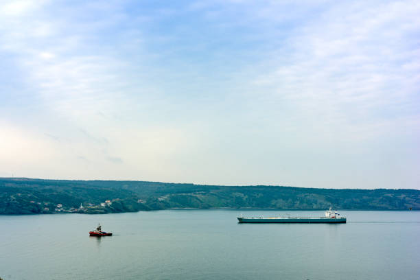 Istanbul bosphorus in a foggy day, gloomy day.