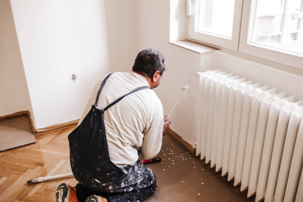 istock Construction Worker with the Paint Roller is Painting the White Wall 1137963730