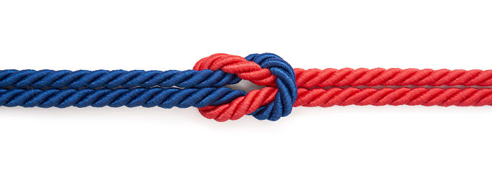 Red and blue rope on a white background