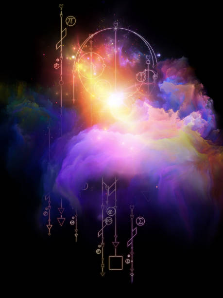 공간의 기하학. - dreams abstract allegory painting astrology 뉴스 사진 이미지