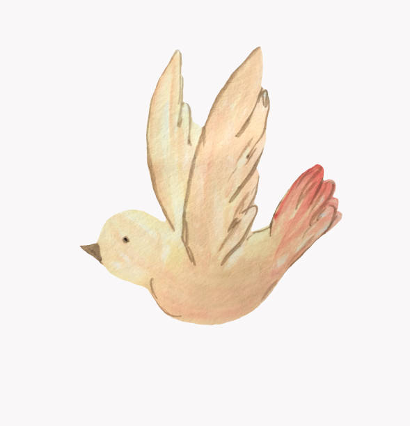 istock Yellow cartoon bird on a white background watercolor illustration for design and decoration. 1137966461