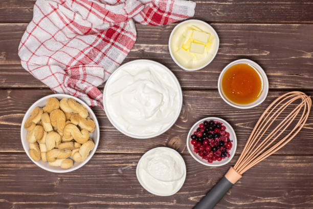 istock Recipe no bake cheesecake on brown wood 1137966620