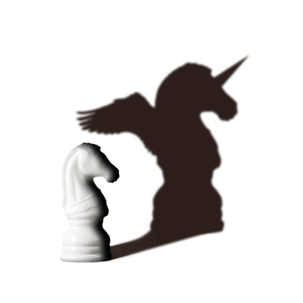 istock Chess horse with shadow feels as unicorn on white. Vision Potentiality concept 1137967812