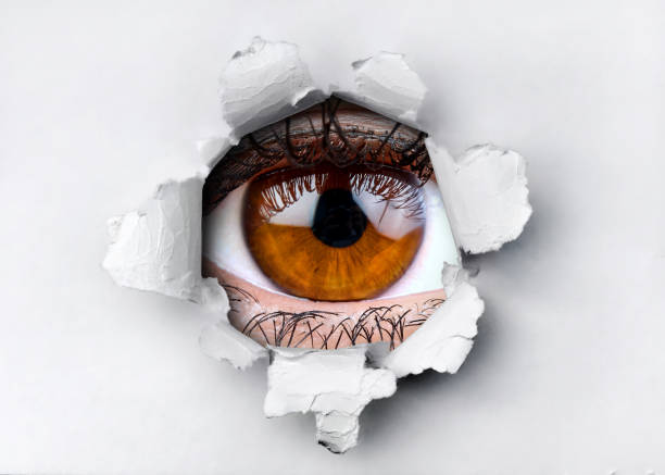 Drawing of eye with orange pupil and eyelashes detail