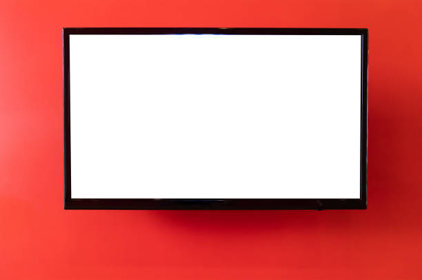 istock blank smart TV hanging on red concrete wall. 1137973443