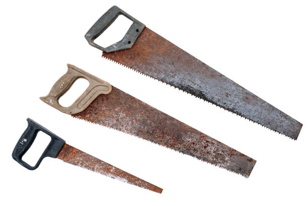 close up of a retail display of a pile of used  rusted and weathered handsaw blades for sale at a salvage yard, Long Island, NY