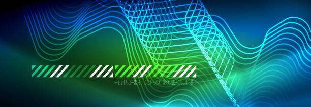 istock Neon glowing techno lines, hi-tech futuristic abstract background template with square shapes 1137975313