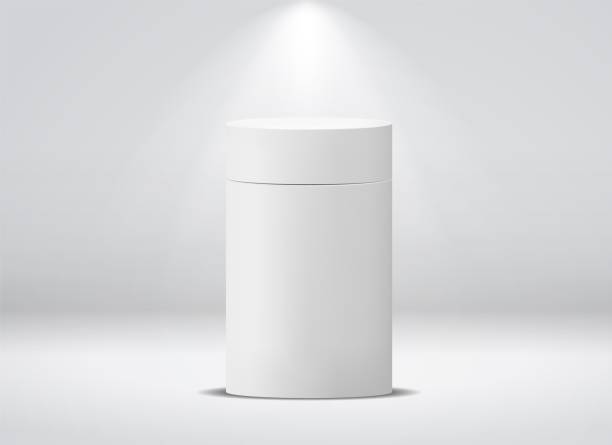 Cylinder package. White round empty paper box for food soup tea coffee vector isolated canister mockup Cylinder package. White round empty paper box for food soup tea coffee vector isolated canister template white plastic tube stock illustrations