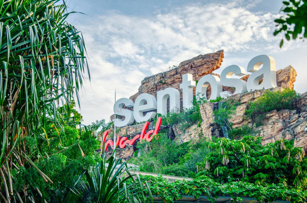 Resorts World Sentosa inscription in Singapore stock photo