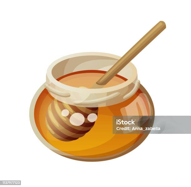 Jar Of Honey And Stick Cartoon Vector Icon Isolated On White Background Stock Illustration - Download Image Now