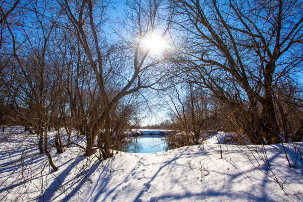 The beginning of spring. Snow melts and flood starts. Sunny spring day