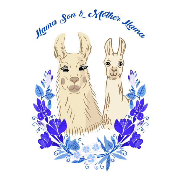 istock Llamas with flowers wreath. Hand drawn animals sketches. 1137978890
