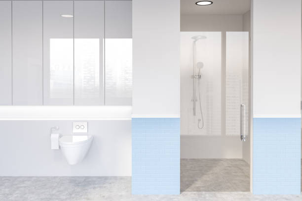 istock Shower and toilet in bathroom interior 1137980817