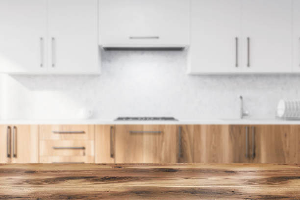 istock Wooden kitchen countertops blurred 1137981876