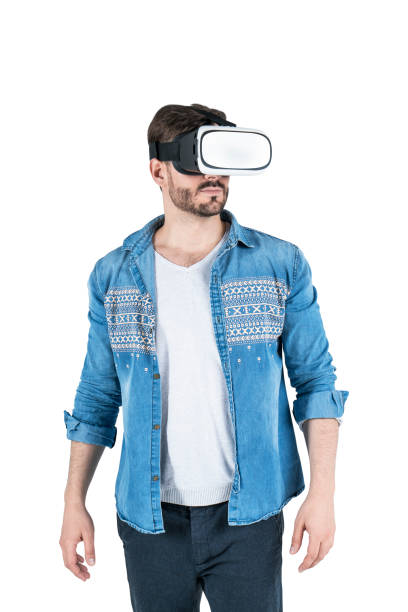 istock Man in casual clothes and vr glasses, isolated 1137982214