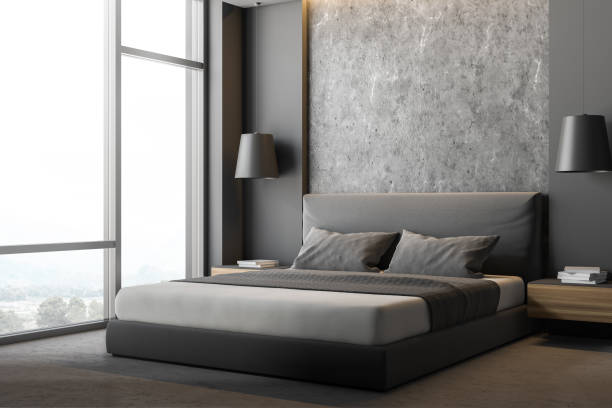 istock Corner of gray and stone bedroom 1137982244