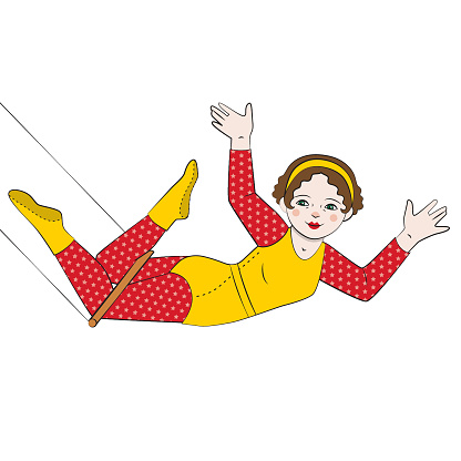 Vector illustration of a young woman on a trapeze
