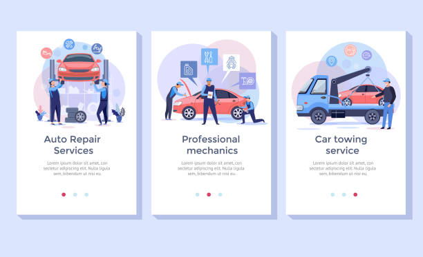 Auto repair service . Auto repair service concept illustration set, perfect for banner, mobile app, landing page engine illustrations stock illustrations