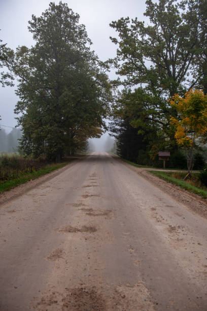 istock empty gravel road in autumn 1138003402