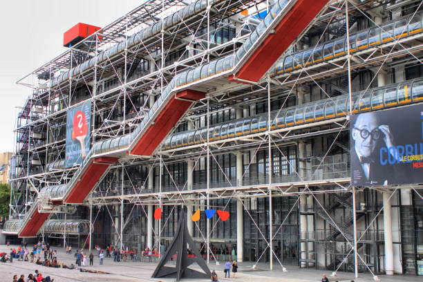 Centre of Georges Pompidou in Paris Paris, France - July 29, 2018: Facade of the Centre of Georges Pompidou in Paris, France. The Centre of Georges Pompidou is one of the most famous museums of the modern art in the world pompidou center stock pictures, royalty-free photos & images