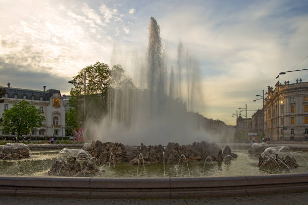 istock Fountain near the Monument to Red Army warrior liberator erected in 1945 at Schwarzenbergplatz, Vienna, Austria 1138009920