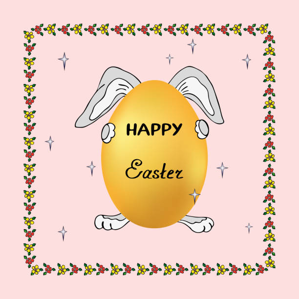 ilustraciones, imágenes clip art, dibujos animados e iconos de stock de ilustración de conejo divertido y huevo de vacaciones, dibujos animados para decorar tarjetas de felicitación en honor de la resurrección - easter egg isolated remote frame