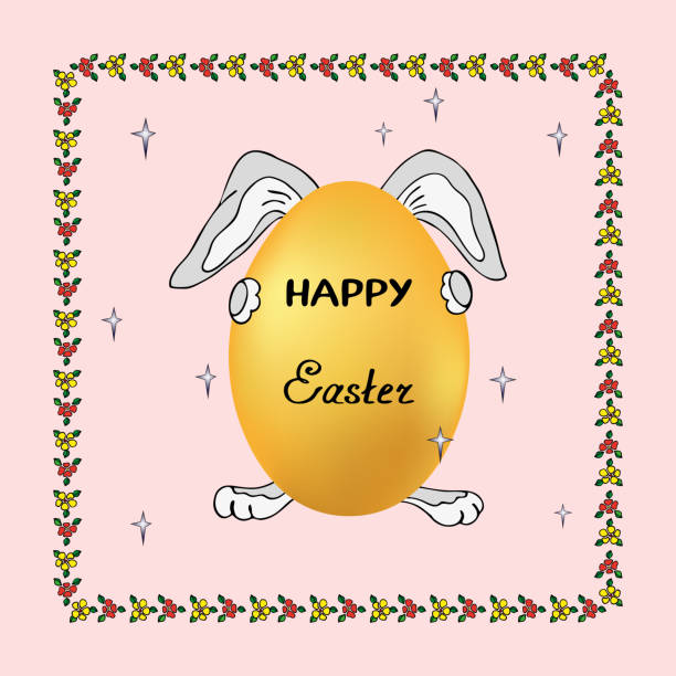 illustrazioni stock, clip art, cartoni animati e icone di tendenza di illustrazione di coniglio e uovo divertenti in vacanza, cartone animato per decorare biglietti d'auguri in onore della resurrezione - easter egg isolated remote frame