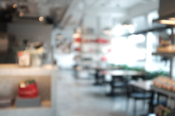 istock abstract Blur Interior of, modern restaurant and cafe. modern design in loft style, copy space 1138014583