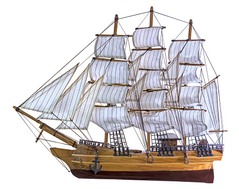 Model sailing ship isolated on white background