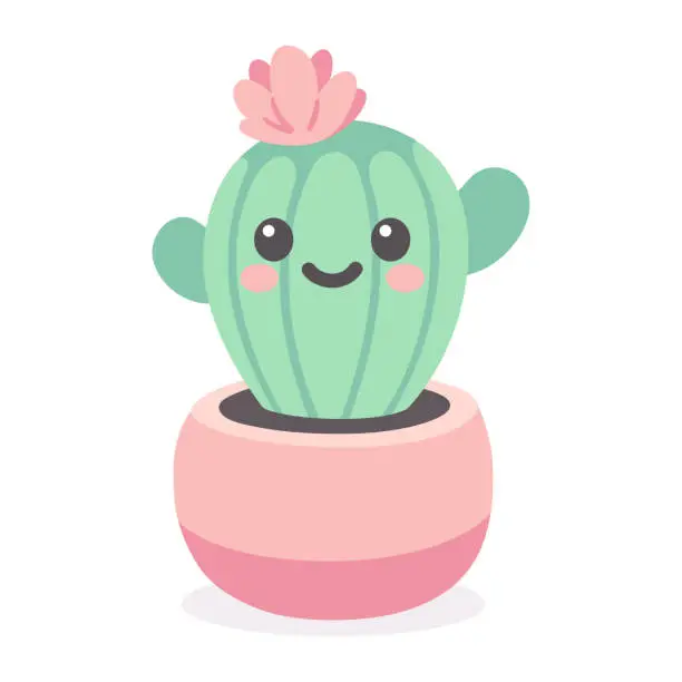 Vector illustration of Cute cartoon cactus character