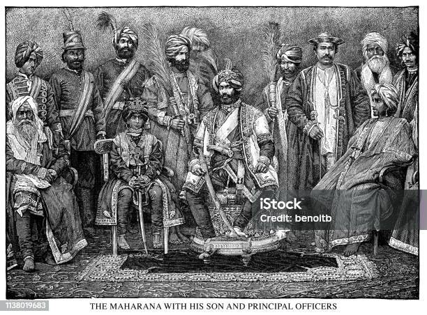 The Maharana With His Son And Principal Officers Stock Illustration - Download Image Now - Culture of India, Indian Ethnicity, India