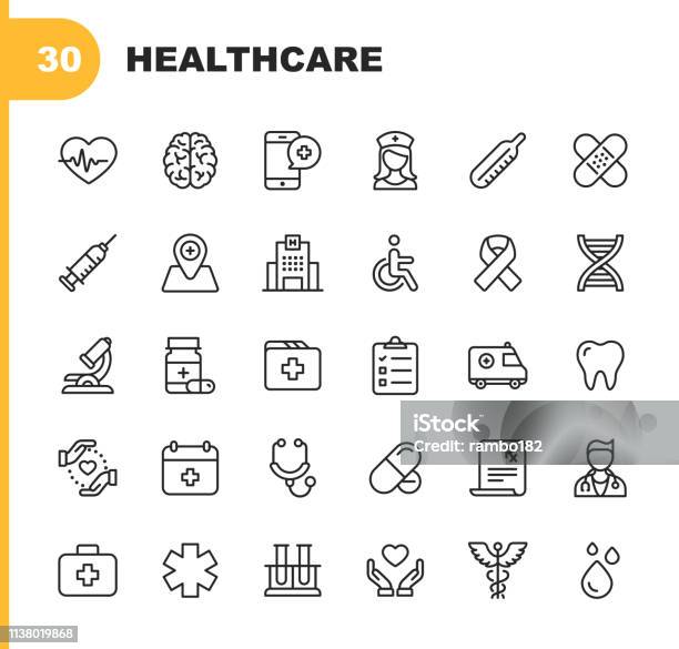 Healthcare Line Icons Editable Stroke Pixel Perfect For Mobile And Web Contains Such Icons As Hospital Doctor Nurse Medical Help Dental Stock Illustration - Download Image Now