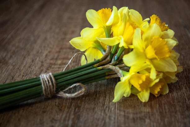 narcissus on table - daffodil flower yellow vase imagens e fotografias de stock