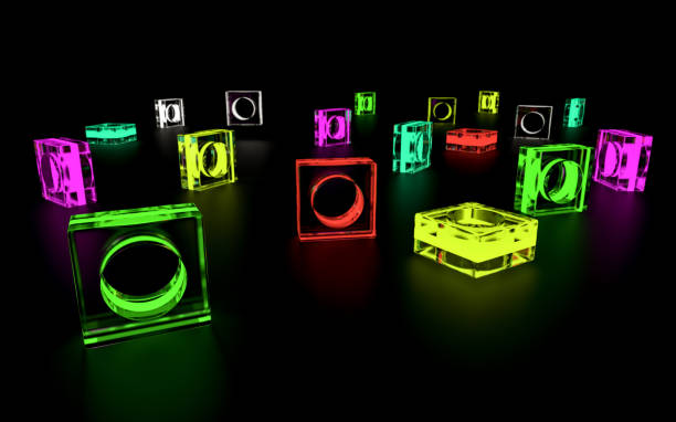 istock illuminated geometrical figures and forms on a black background - 3D illustration 1138021058