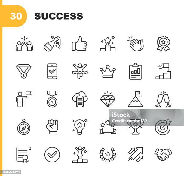 Success And Awards Line Icons Editable Stroke Pixel Perfect For Mobile And Web Contains Such Icons As Champagne High Five Finish Line Handshake Medal Stock Illustration - Download Image Now