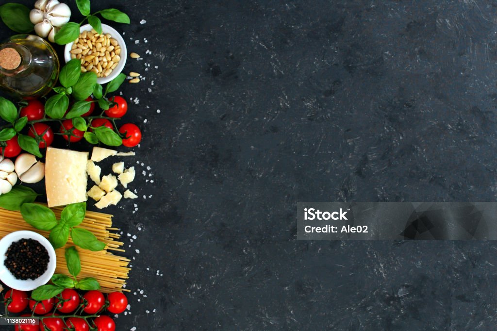 Food Background With Traditional Ingredients For Mediterranean Cuisine Over  Stone Background Stock Photo - Download Image Now - iStock