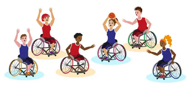 Vector illustration of Wheelchair basketball - Inclusive Sports - Serie