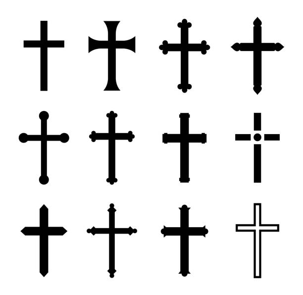 illustrazioni stock, clip art, cartoni animati e icone di tendenza di collezione di croce cristiana. vettore - cross ornate catholicism cross shape