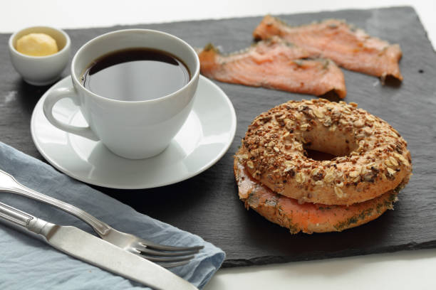 istock Salmon bagel sandwich and coffee 1138029328