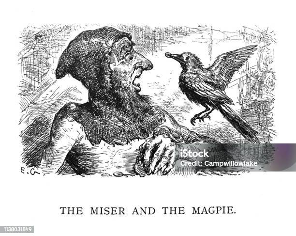 Aesop Es Fablesthe Miser And The Magpieillustration Stock Vektor Art und mehr Bilder von Äsop - Schriftsteller